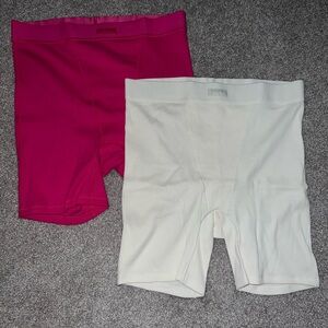 Skims Raspberry and Bone Cotton Rib Boxers